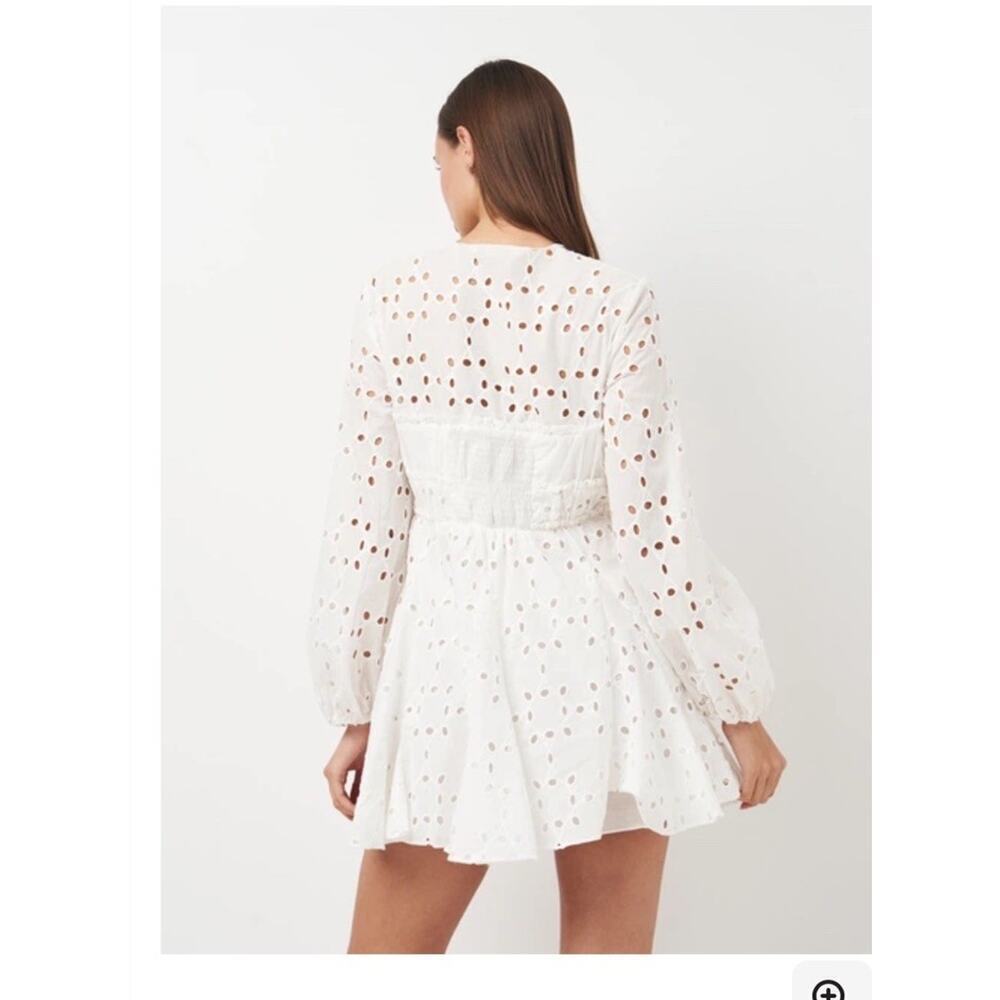 Zara White Eyelet Babydoll Mini Dress Womens XL Empire Waist Boho Festival - Picture 3 of 16